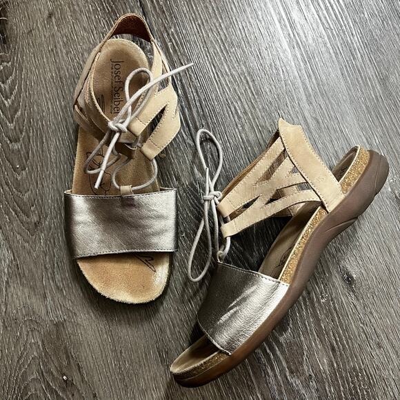 Josef Seibel Tonga Womens Strappy Sandals In Size US 9 / Euro 40 Gold/Tan - Picture 3 of 9